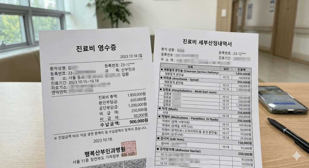 제왕절개 실비 청구 영수증